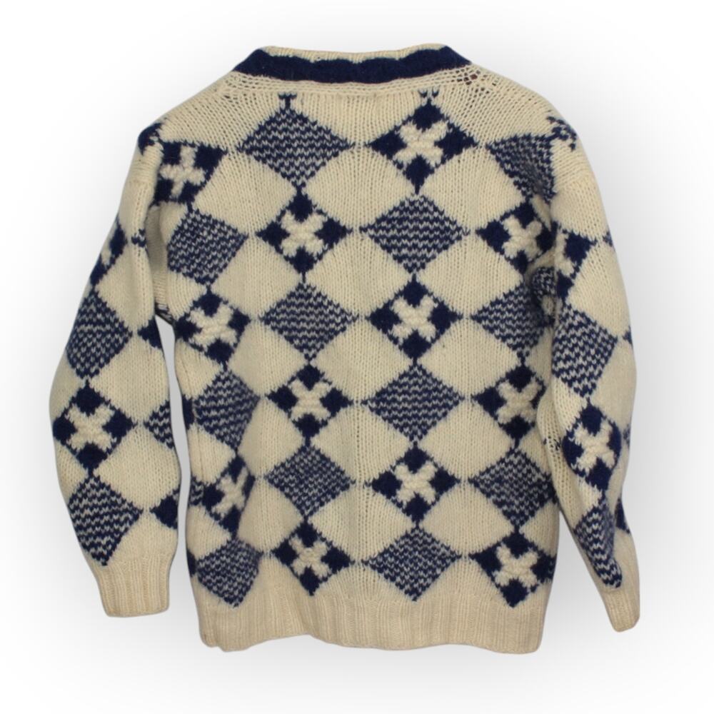 XS/S Yacht Rock Wool Cardigan Sweater Nautical Flags MarshLanding Shetland - Picture 2 of 12